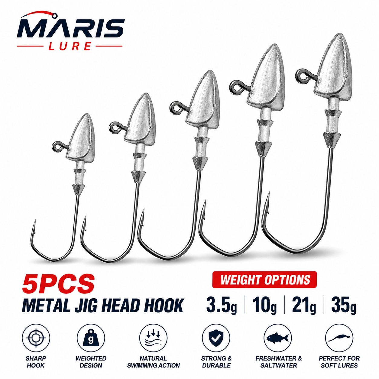 MARIS Jig Series – Crank Jig Head Hook 5pcs (3.5g–35g)