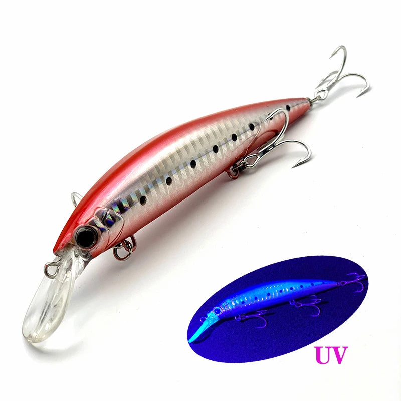 Mồi câu cá Testar 110mm 36g chìm nặng UV, mồi Jerkbait chìm ném xa 110S nhân tạo Laser Nhật Bản, mồi câu cá Pesca
