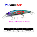 Testar 110mm 36g Heavy Sinking Minnow Bait UV Long Casting Sinking Jerkbait 110S Artificial Japan Laser Bait Pesca Fishing Lures