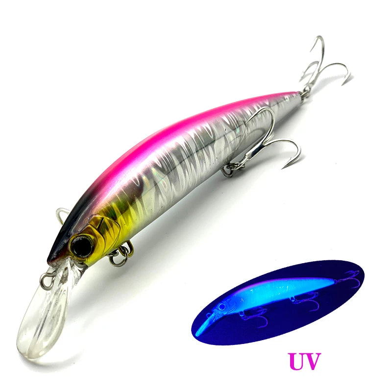 Mồi câu cá Testar 110mm 36g chìm nặng UV, mồi Jerkbait chìm ném xa 110S nhân tạo Laser Nhật Bản, mồi câu cá Pesca