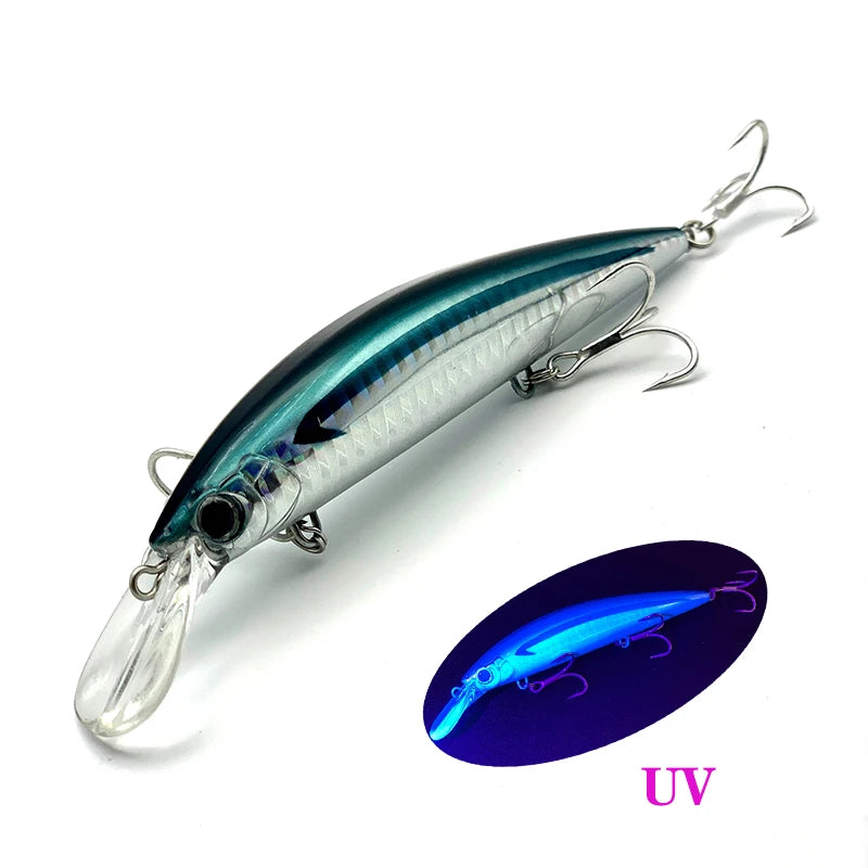 Mồi câu cá Testar 110mm 36g chìm nặng UV, mồi Jerkbait chìm ném xa 110S nhân tạo Laser Nhật Bản, mồi câu cá Pesca