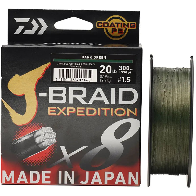 DAIWA J-BRAID Expedition X8 Braided PE Fishing Line, 150m/300m