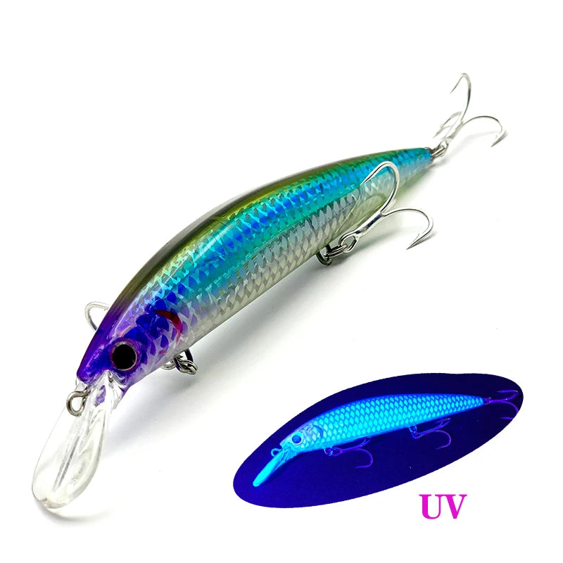 Mồi câu cá Testar 110mm 36g chìm nặng UV, mồi Jerkbait chìm ném xa 110S nhân tạo Laser Nhật Bản, mồi câu cá Pesca