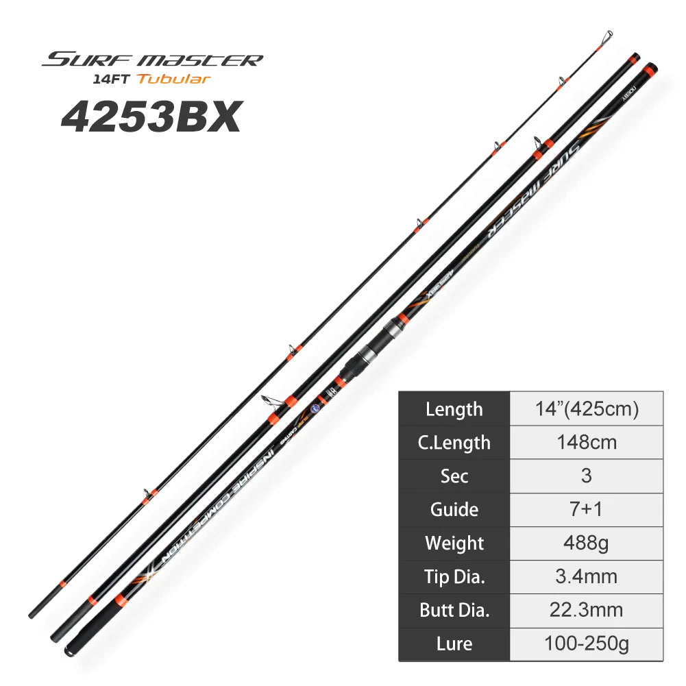 NOEBY Surf Master 4253BX Surf Casting Rod 4.25m, 3-Piece Carbon, 100–250g