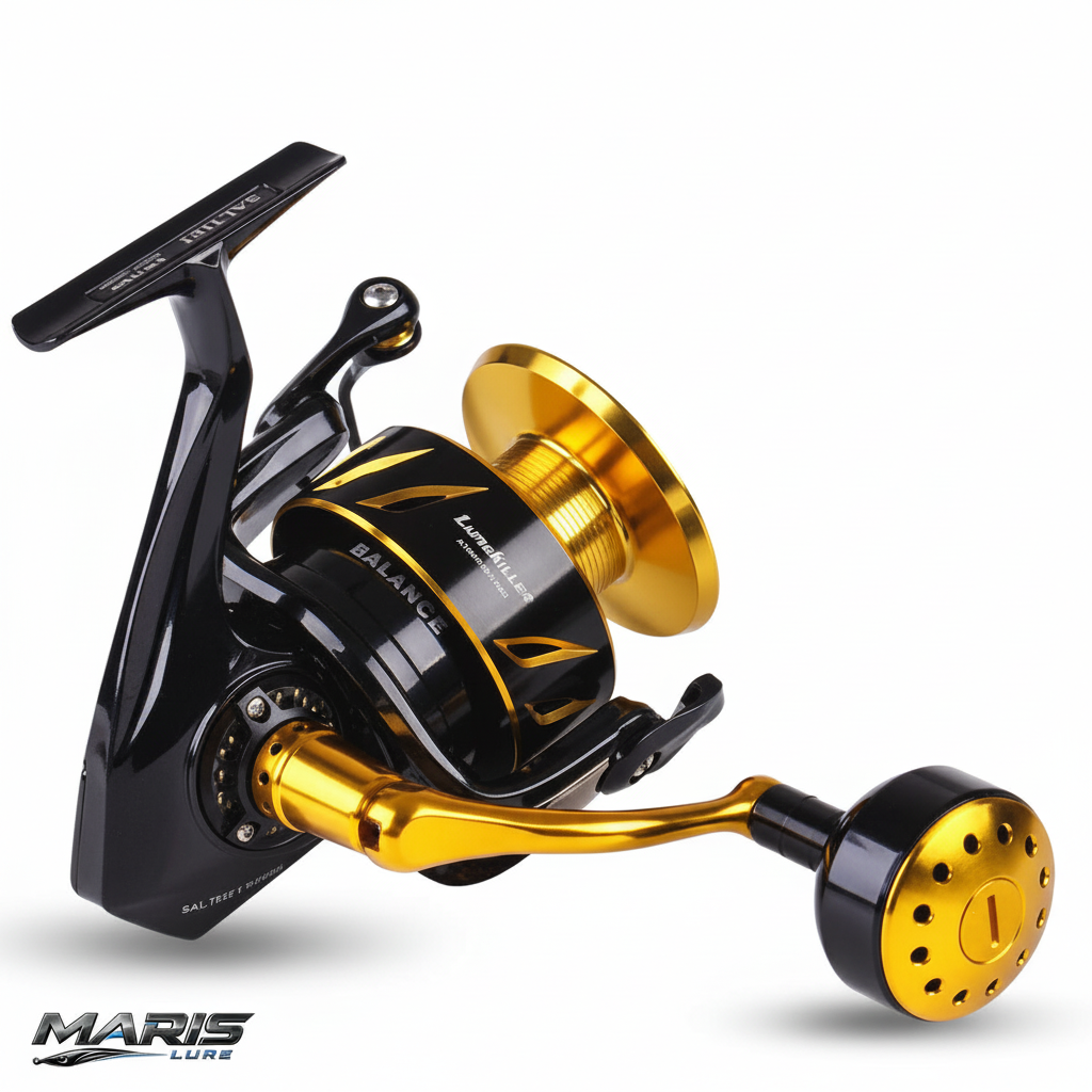 Ảnh máy câu nền trắng có logo MARIS LURE